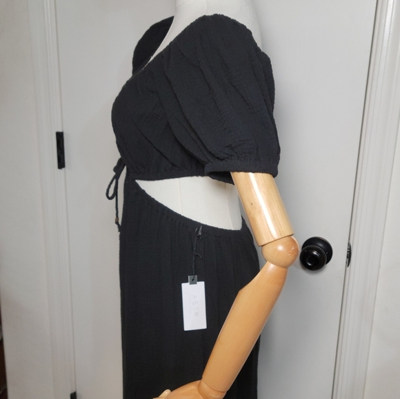 ASTR The Label Black Cotton Wide-Leg 100% Cotton Jumpsuit Size Small Puff Sleeve - Picture 7 of 13